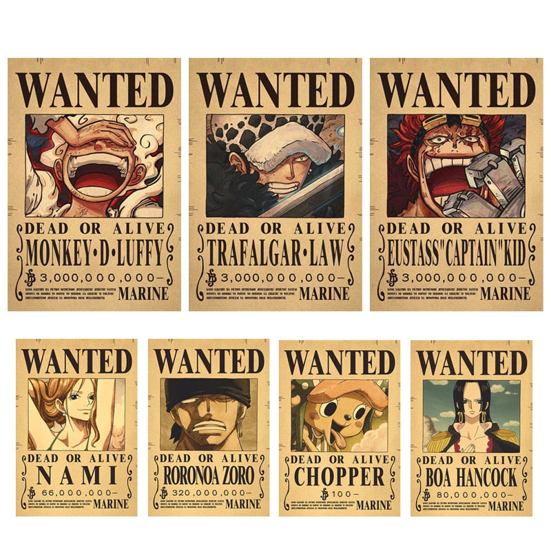 Anime One Piece Luffy 3 Billion Bounty Wanted Posters New Four Emperors and and other characters